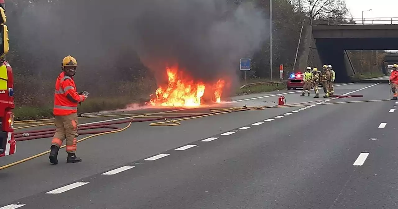 BREAKING: Delays on motorway as crews deal with car fire - latest updates