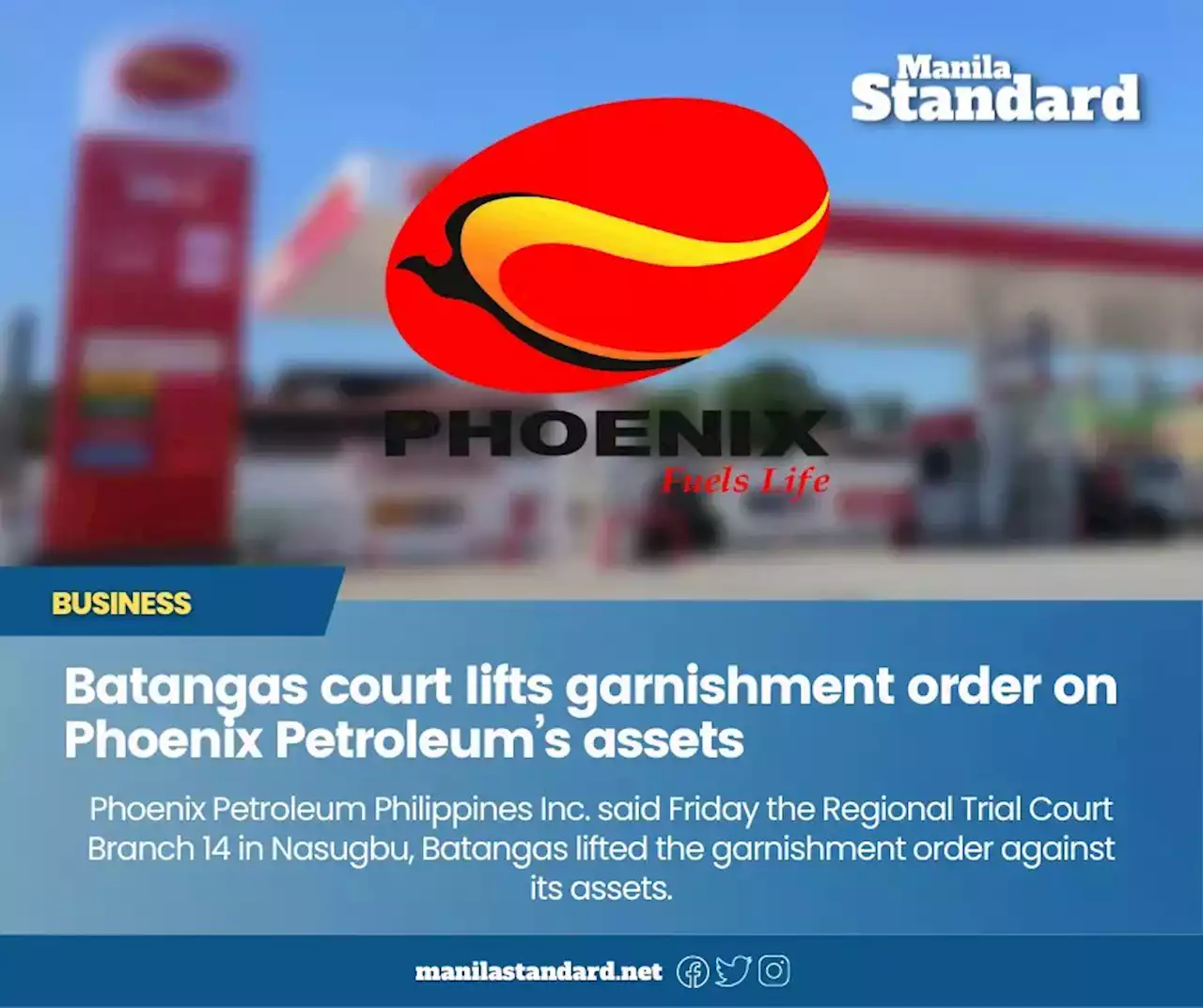 Batangas court lifts garnishment order on Phoenix Petroleum’s assets