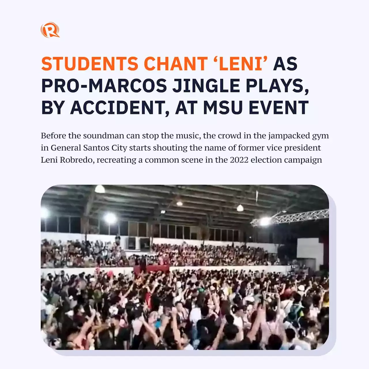 Students chant 'Leni' as pro-Marcos jingle plays, by accident, at MSU event