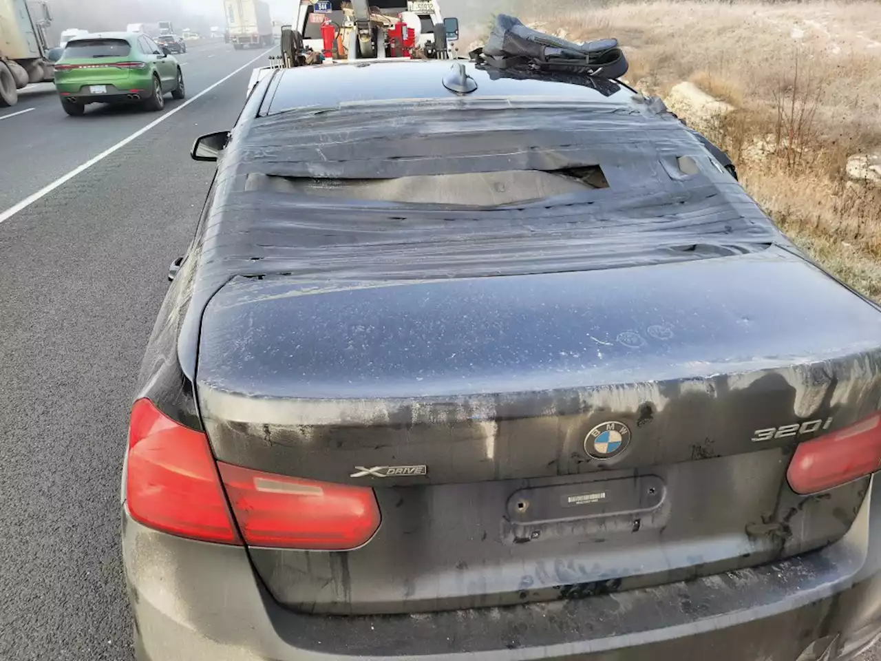 Driver pulled over with rear window covered in tape tells cops he's selling it