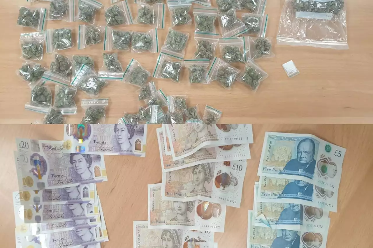 A man was arrested after a quantity of drugs and money were found inside a rucksack