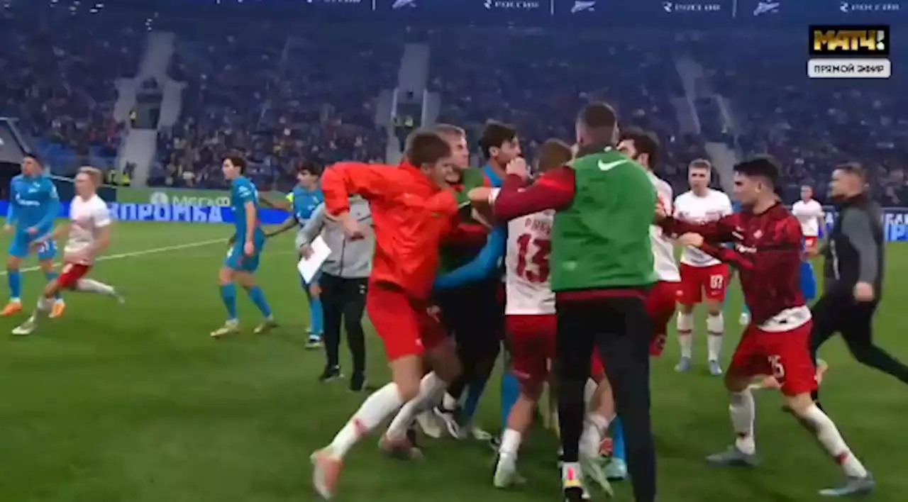 Russian cup match between Zenit and Spartak sees six red cards and punches in brawl