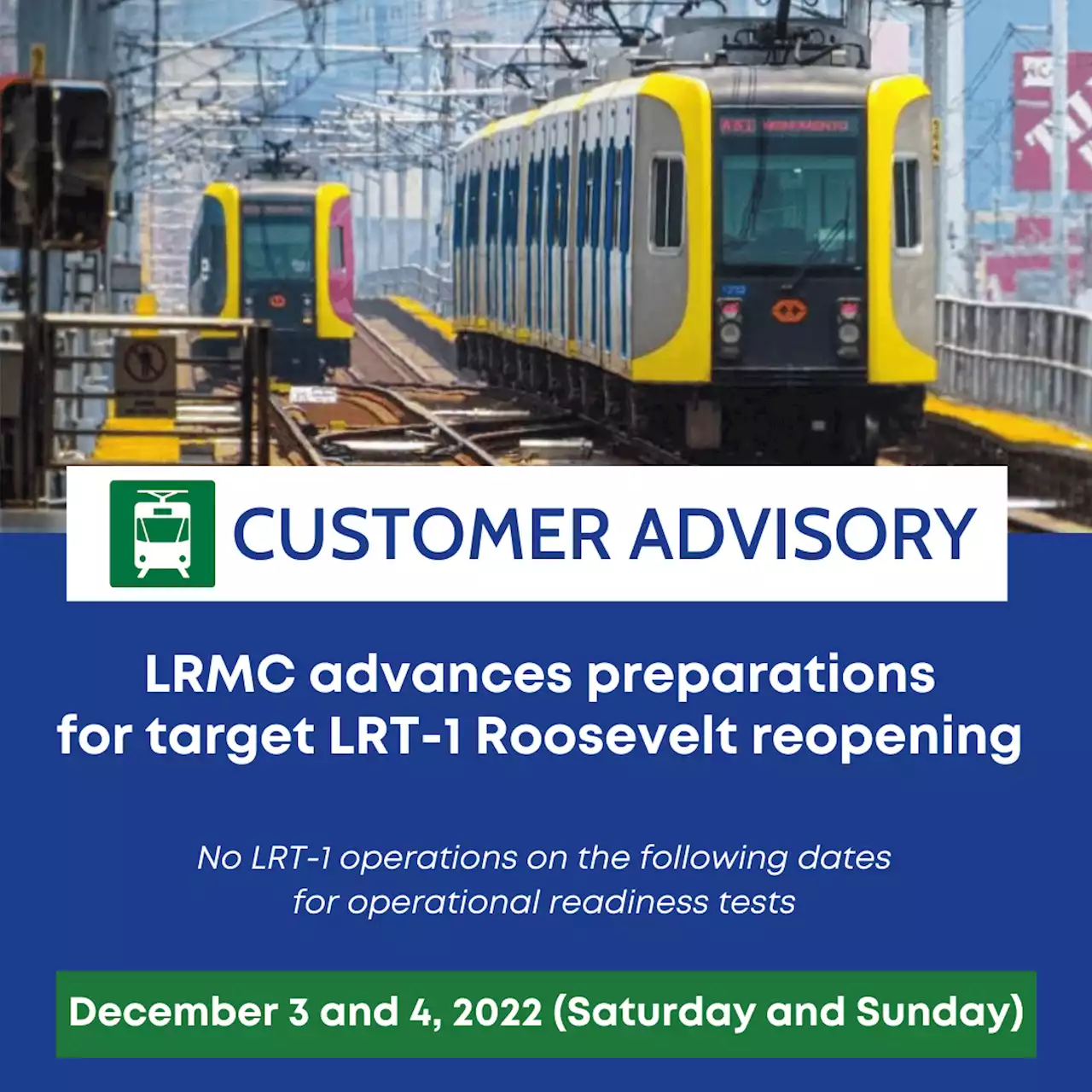 LRT-1 suspends operations on Dec. 3- 4