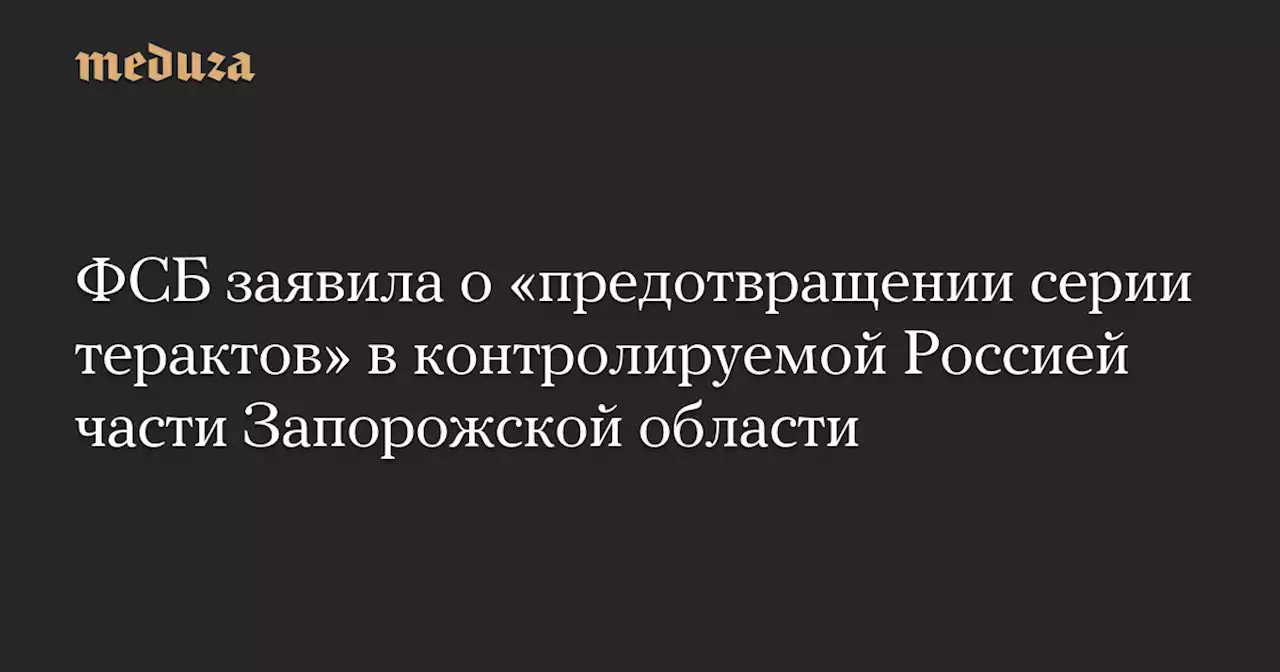 ФСБ заявила о «предотвращении серии терактов» в контролируемой Россией части Запорожской области — Meduza