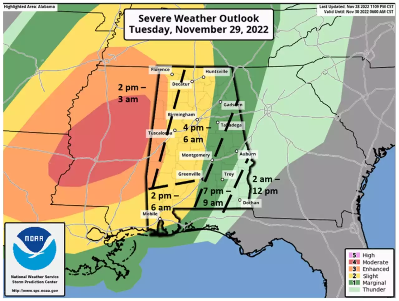 Alabama severe weather threat: What time will storms arrive where I live?