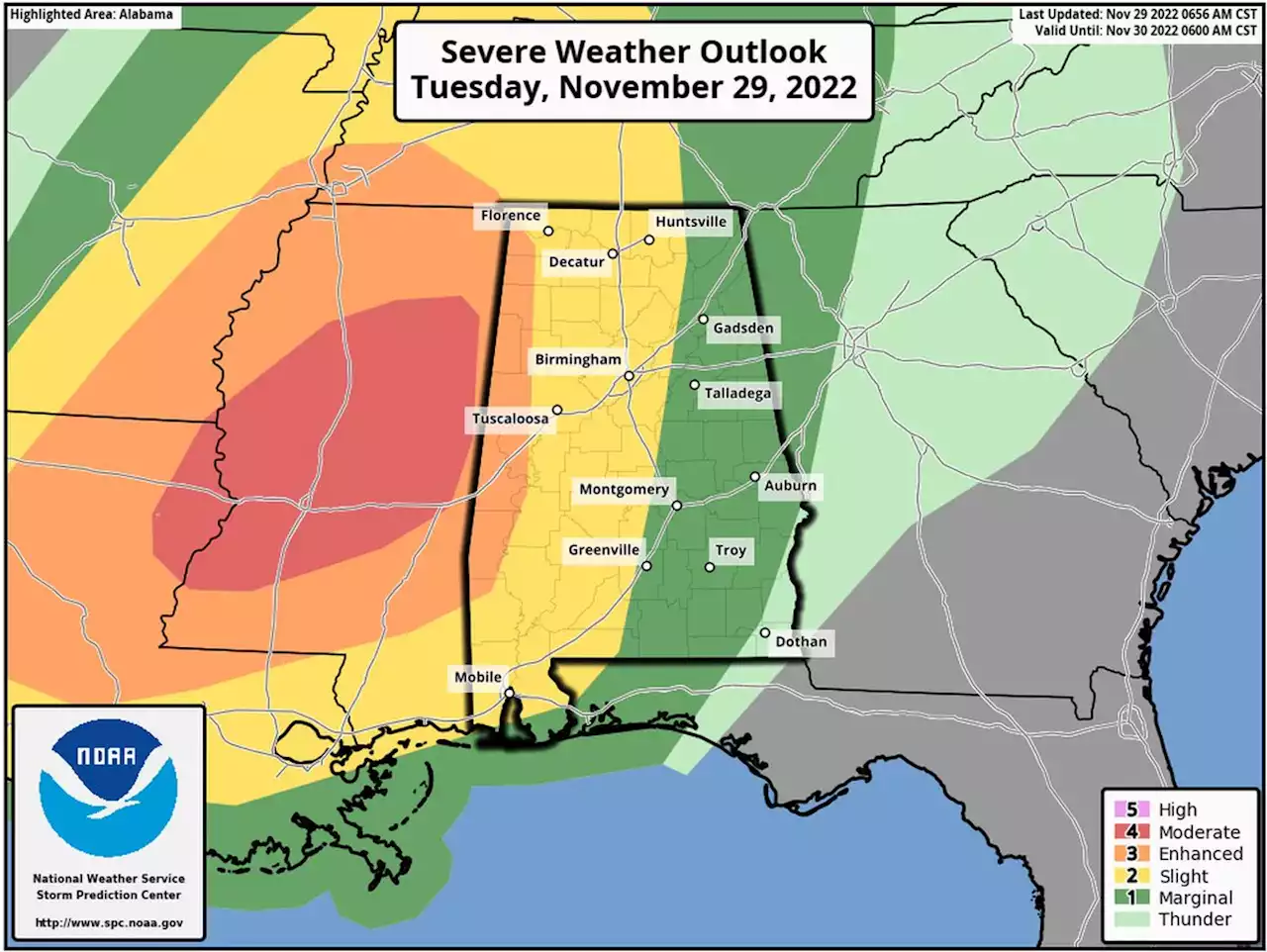 Alabama faces severe weather threat ahead of cold front: Tornadoes, hail, flooding all possible