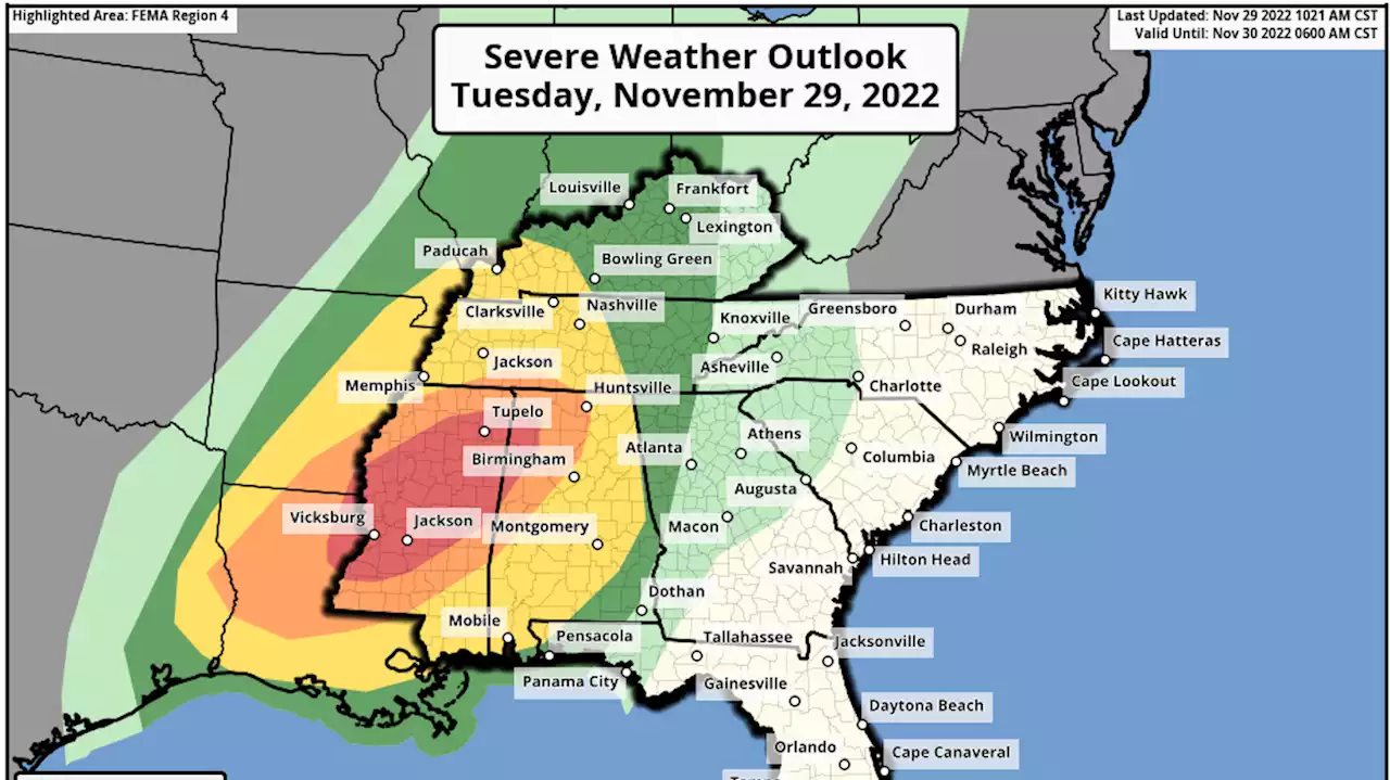 Severe weather warning: Tornado outbreak and severe thunderstorm predicted in the South