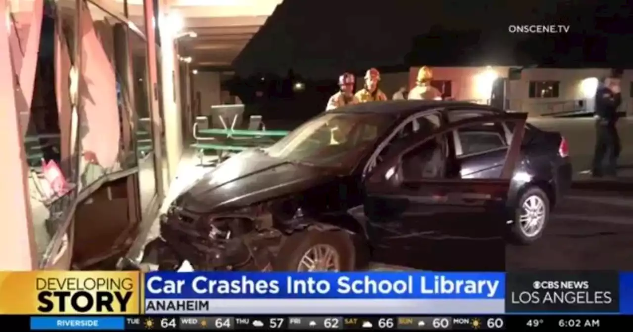 Car crashes into elementary school library in Anaheim