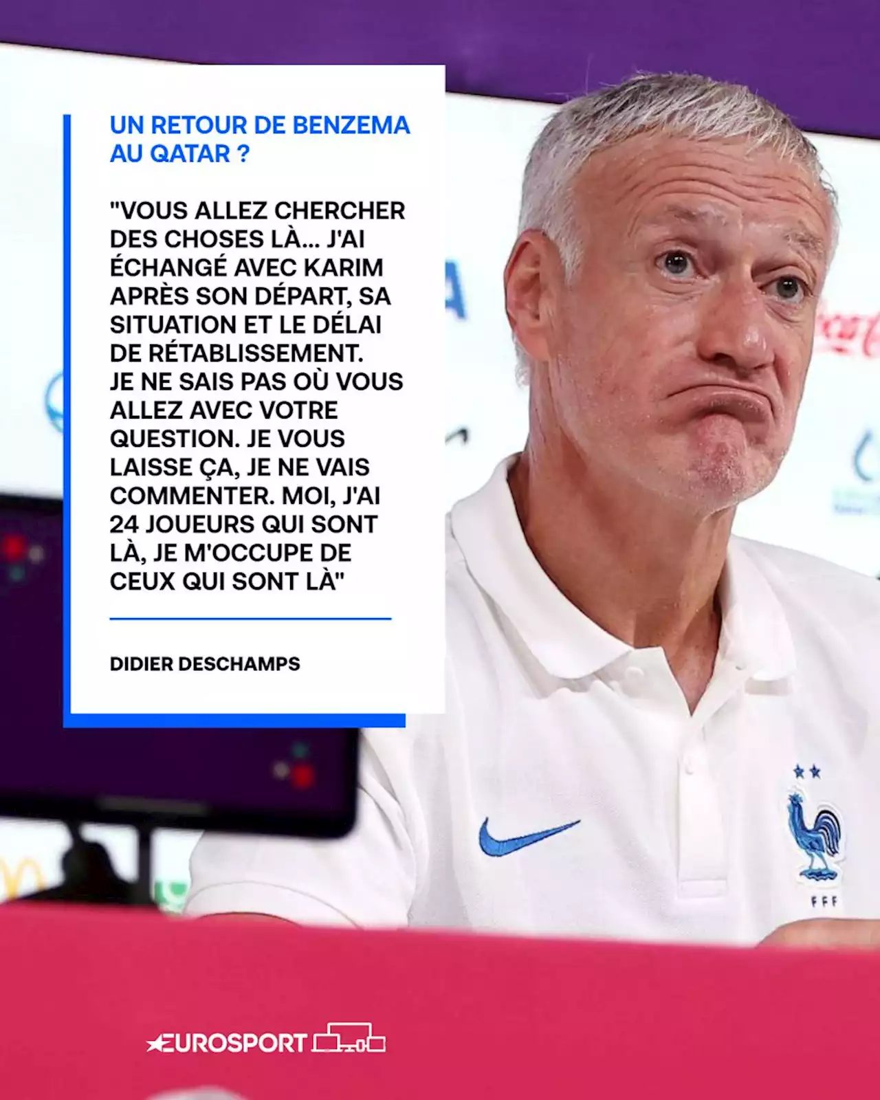 Coupe du monde - Didier Deschamps sur la 'rumeur' Karim Benzema : 'Je vous laisse ça, je ne vais pas commenter'