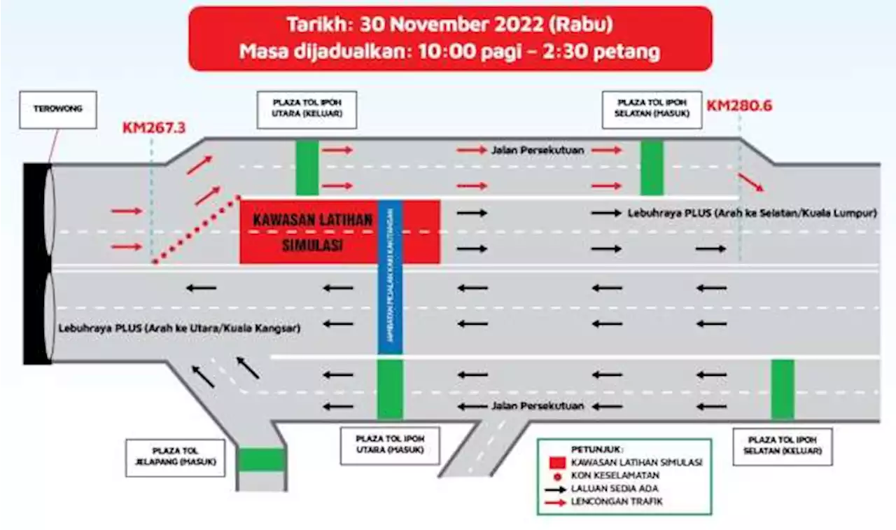 Laluan Ipoh Utara-Ipoh Selatan di Lebuhraya PLUS tutup sementara pada 30 Nov untuk latihan kecemasan - paultan.org