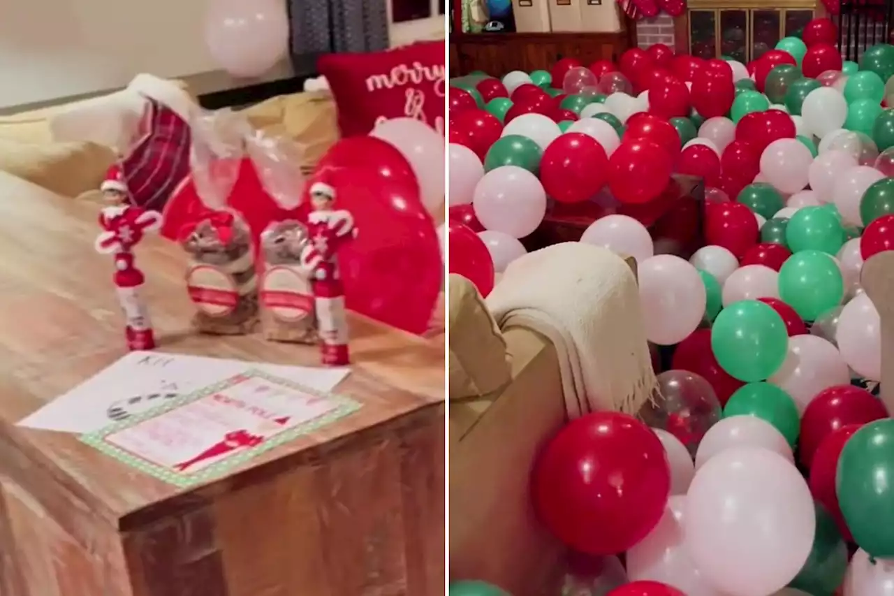 Mum goes all out for her Elf on the Shelf's arrival with 900 balloons