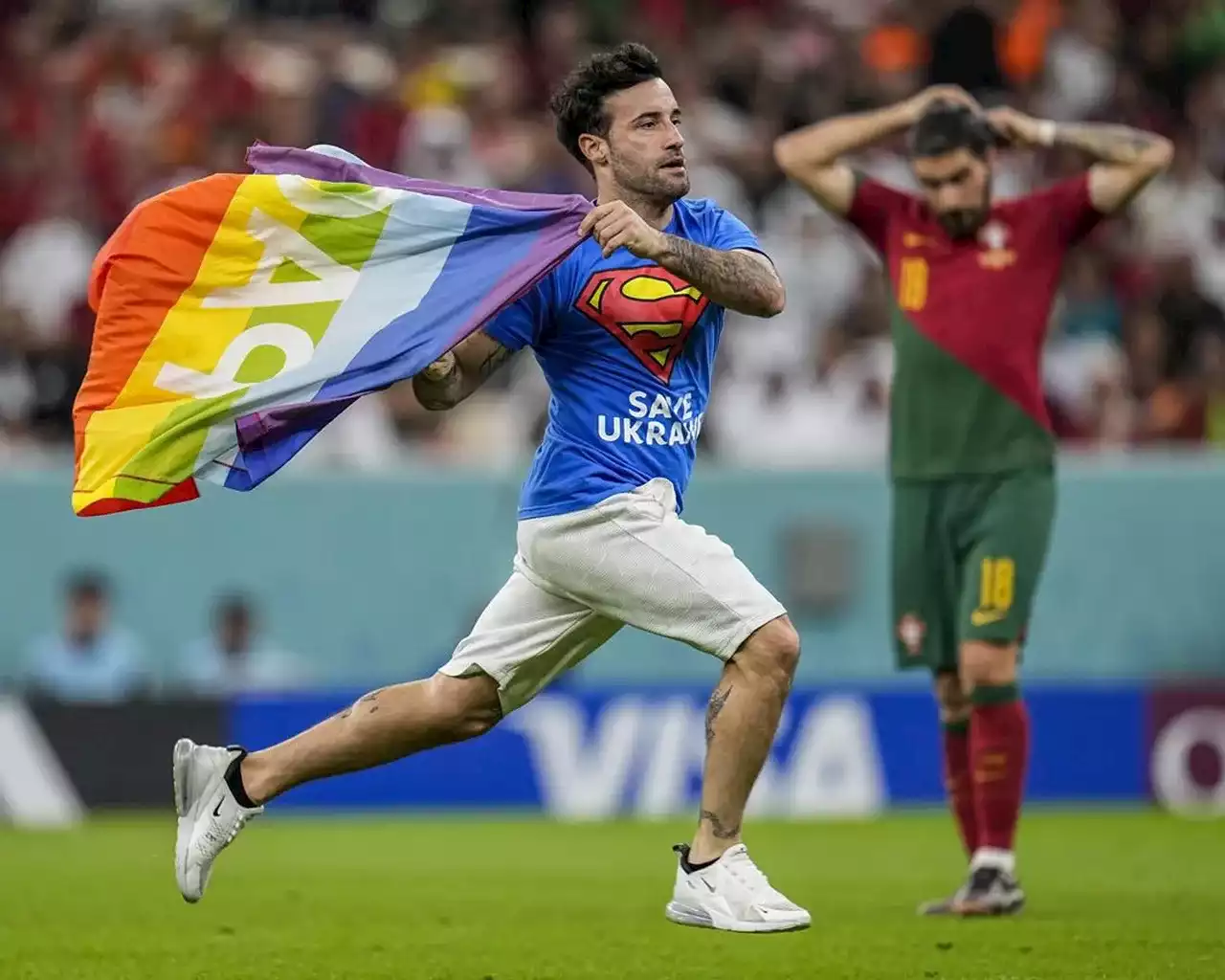 Protester with rainbow flag banned from World Cup matches