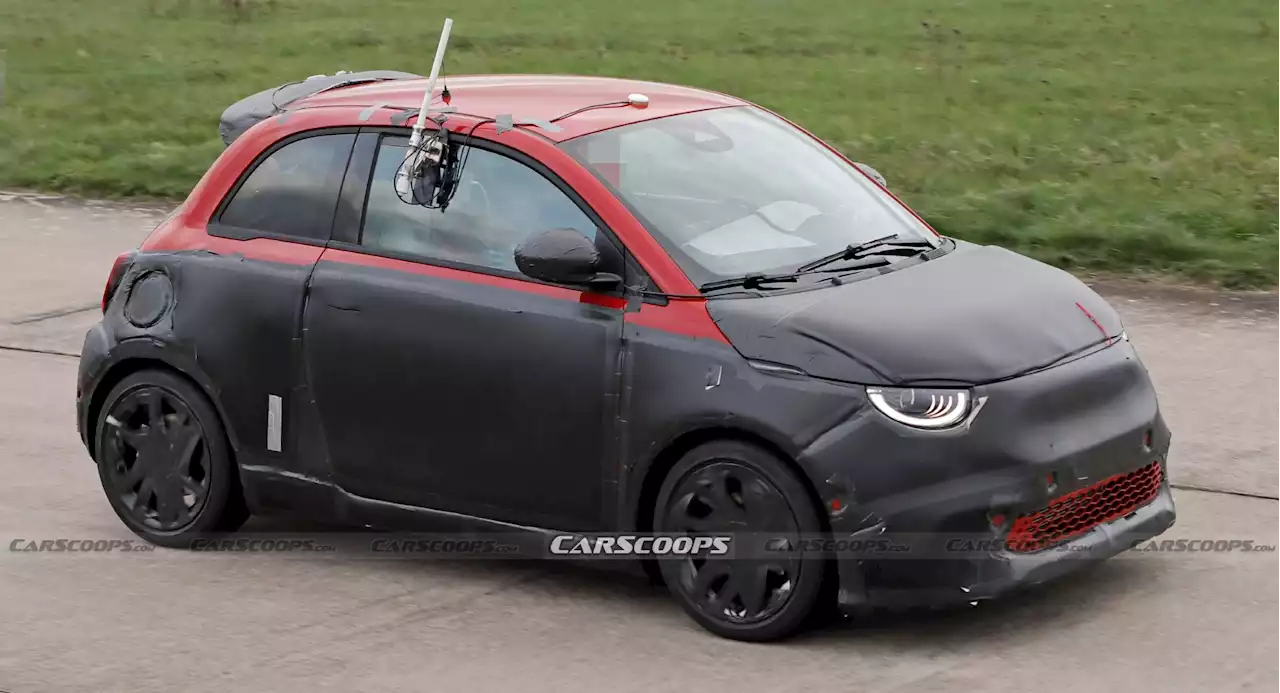 Abarth Version Of The Fiat 500 EV Spied Trying To Hide Its Redesigned Bodykit | Carscoops