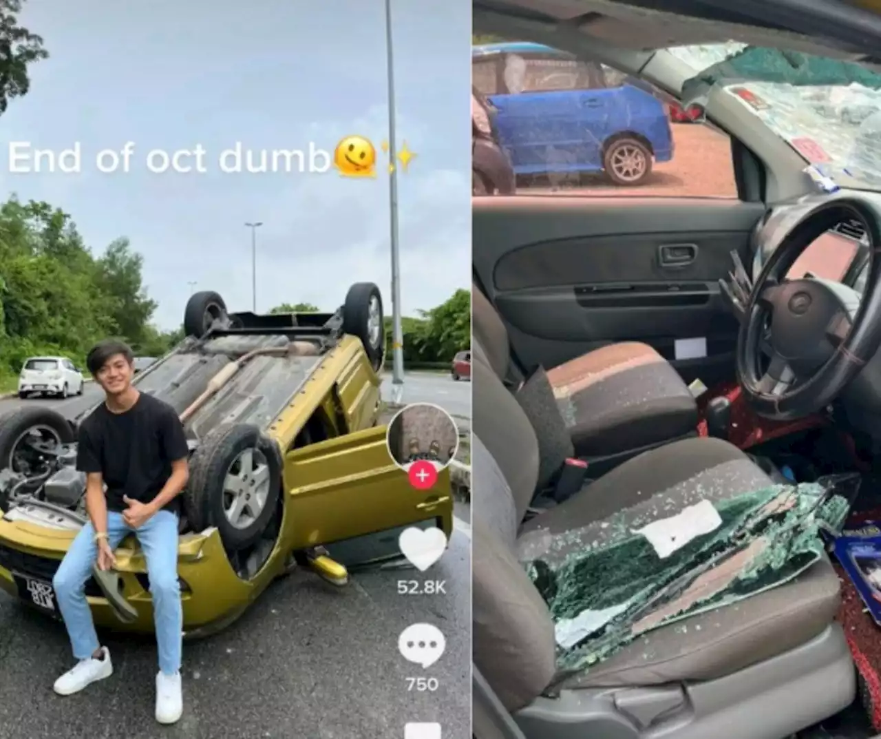 Local University Student Poses Casually On Flipped Myvi After Accident