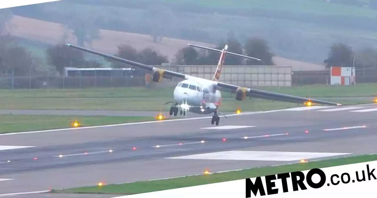 Pilots battle to land swaying Aurigny plane in powerful gales at Bristol Airport