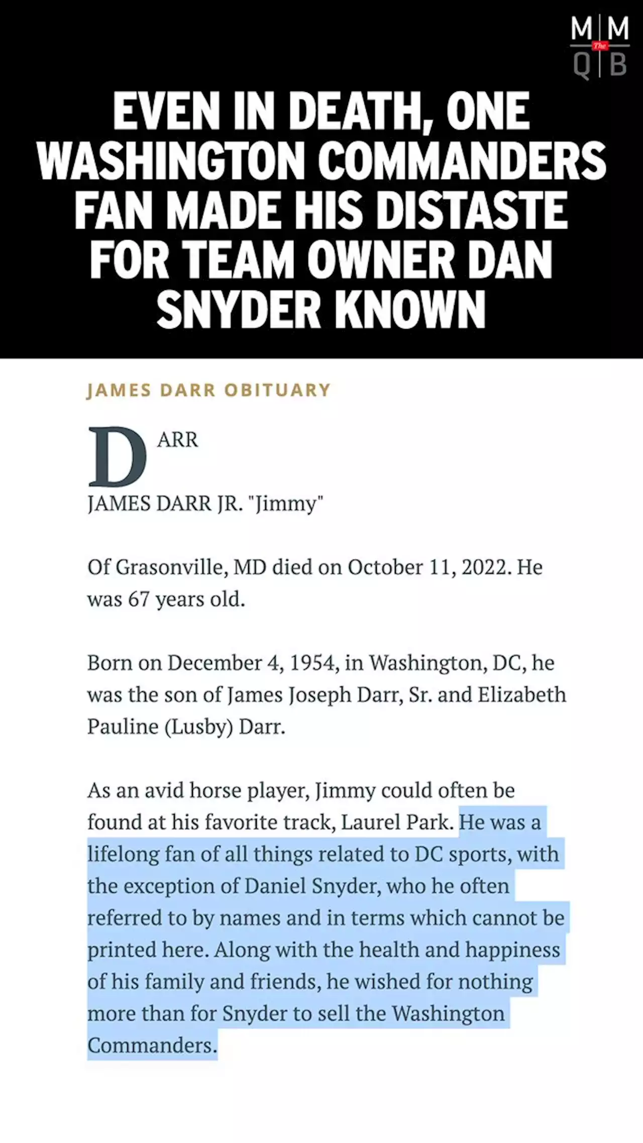 Commanders Fan’s Obituary Trashes Embattled Owner Dan Snyder