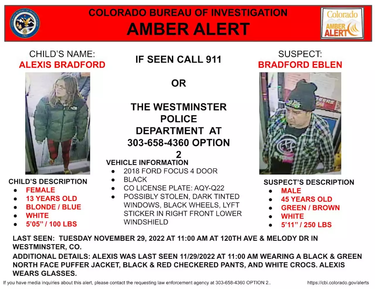 AMBER Alert issued for 13-year-old girl abducted in Westminster