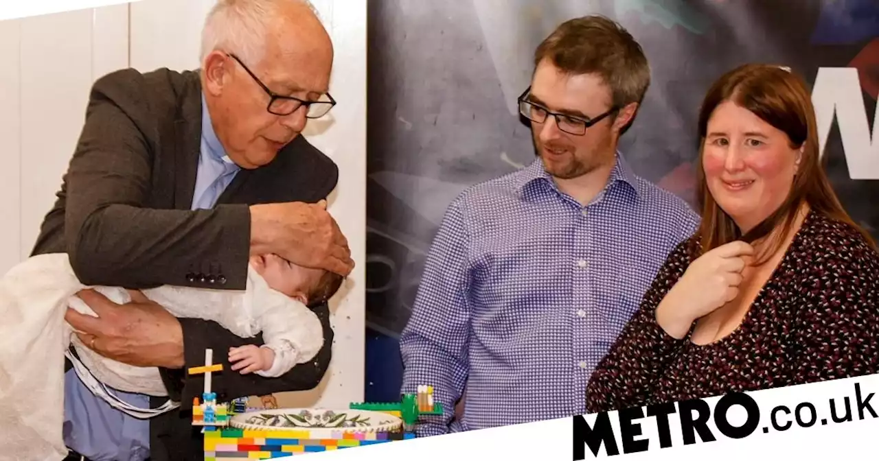 Couple are the first to baptise their son in a font made of Lego