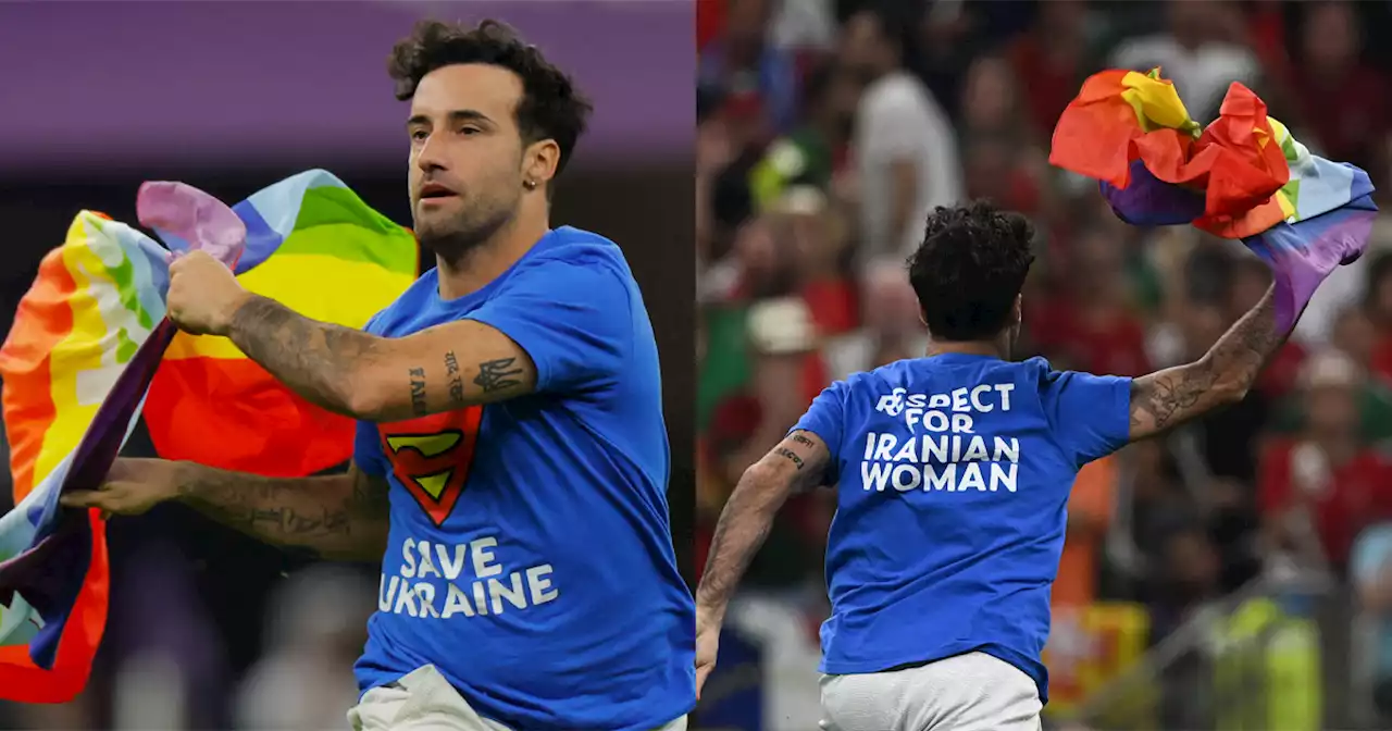 'Like a Robinhood 2.0': Man invades World Cup pitch with banned rainbow flag, 'Respect for Iranian Women' shirt