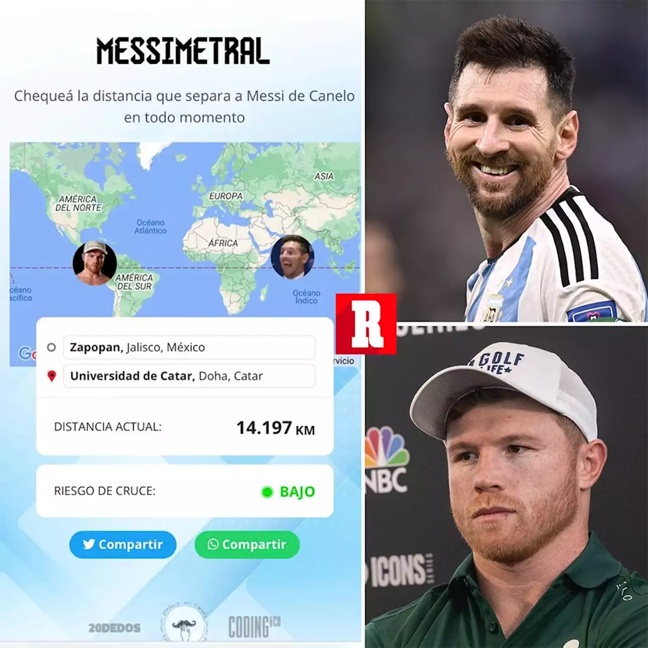 Crean página para calcular distancia entre Messi y Canelo por aquello de 'si se lo encuentra'