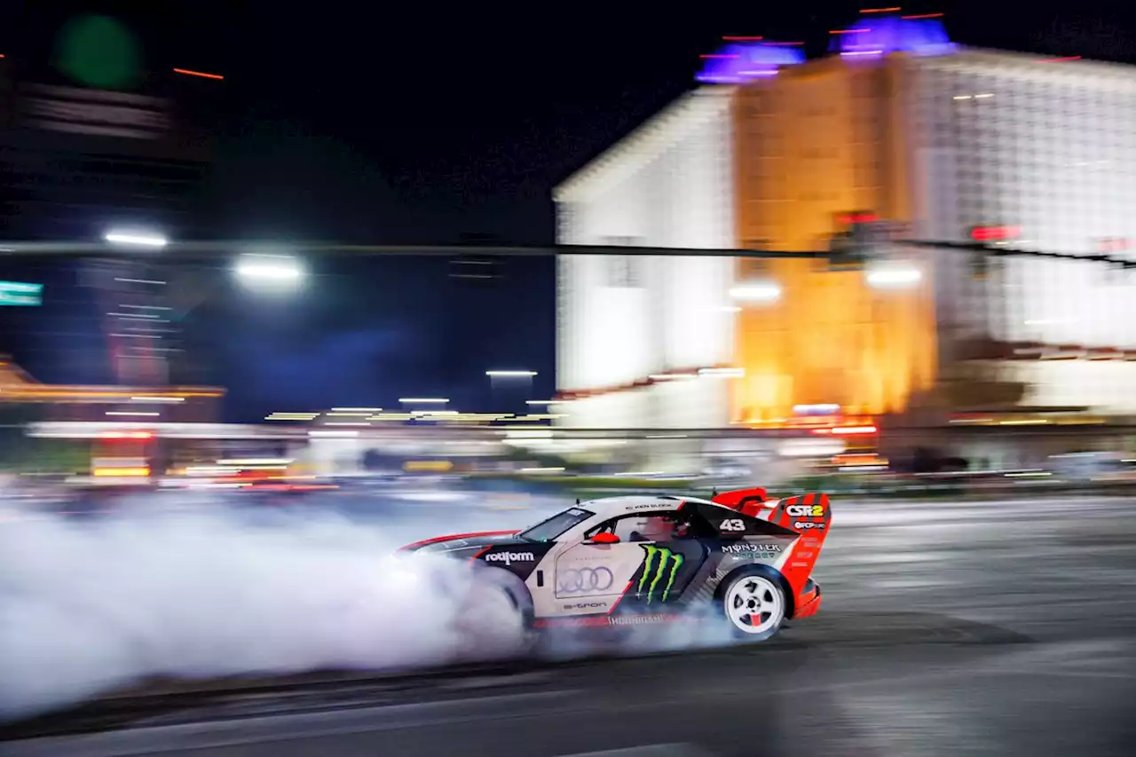 See Ken Block and Audi's Badass S1 Hoonitron Drift Missile Hit Vegas for 'Electrikhana'