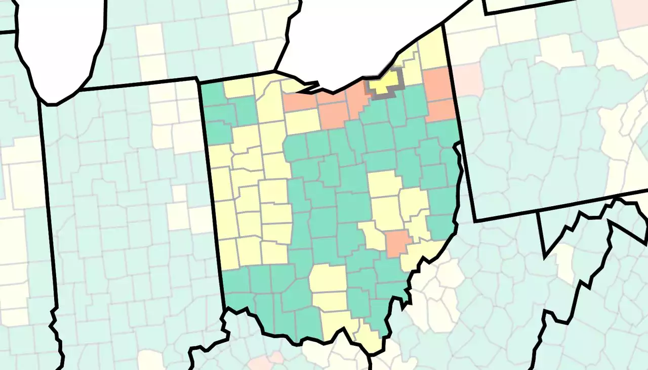 Ohio’s COVID-19 maps worsens with 7 counties designated red by CDC for high transmission concerns