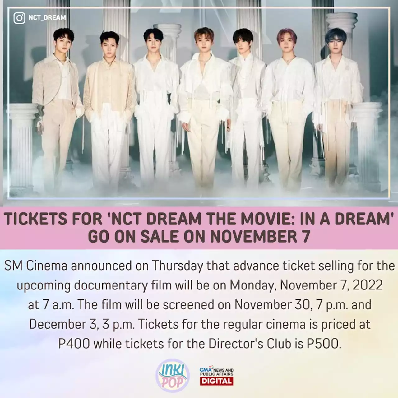 Tickets for 'NCT Dream The Movie: In A Dream' go on sale on November 7