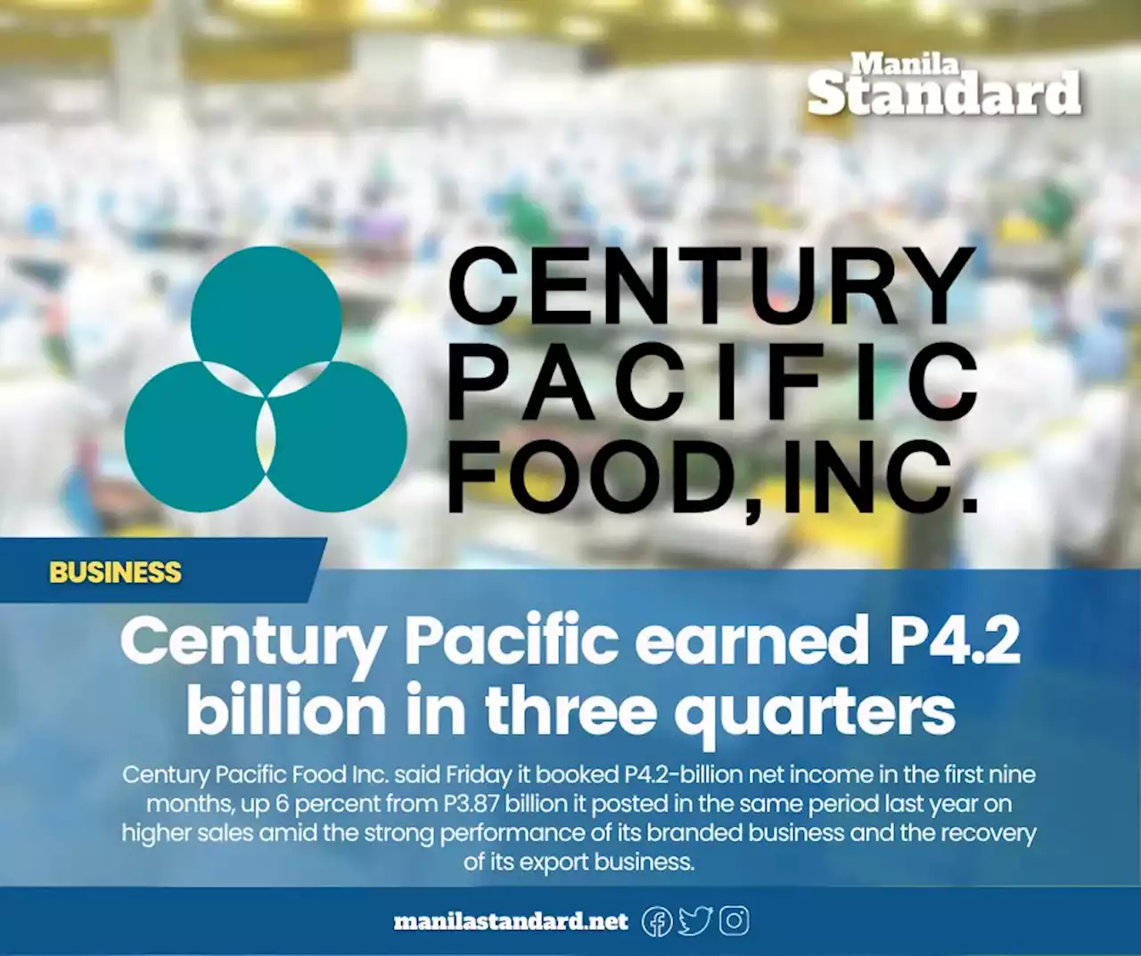 Century Pacific earned P4.2 billion in three quarters