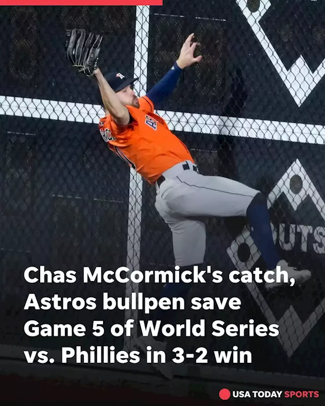 Chas McCormick catch: World Series grab during Astros-Phillies Game 5  creates iconic warning track imprint - ABC13 Houston