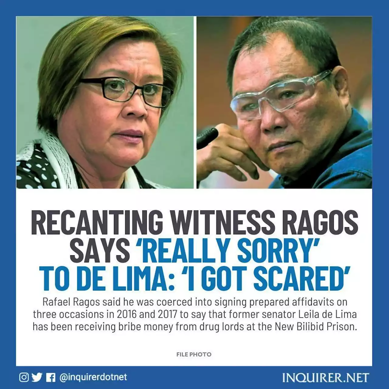 Recanting witness Ragos says ‘really sorry’ to de Lima: ‘I got scared’