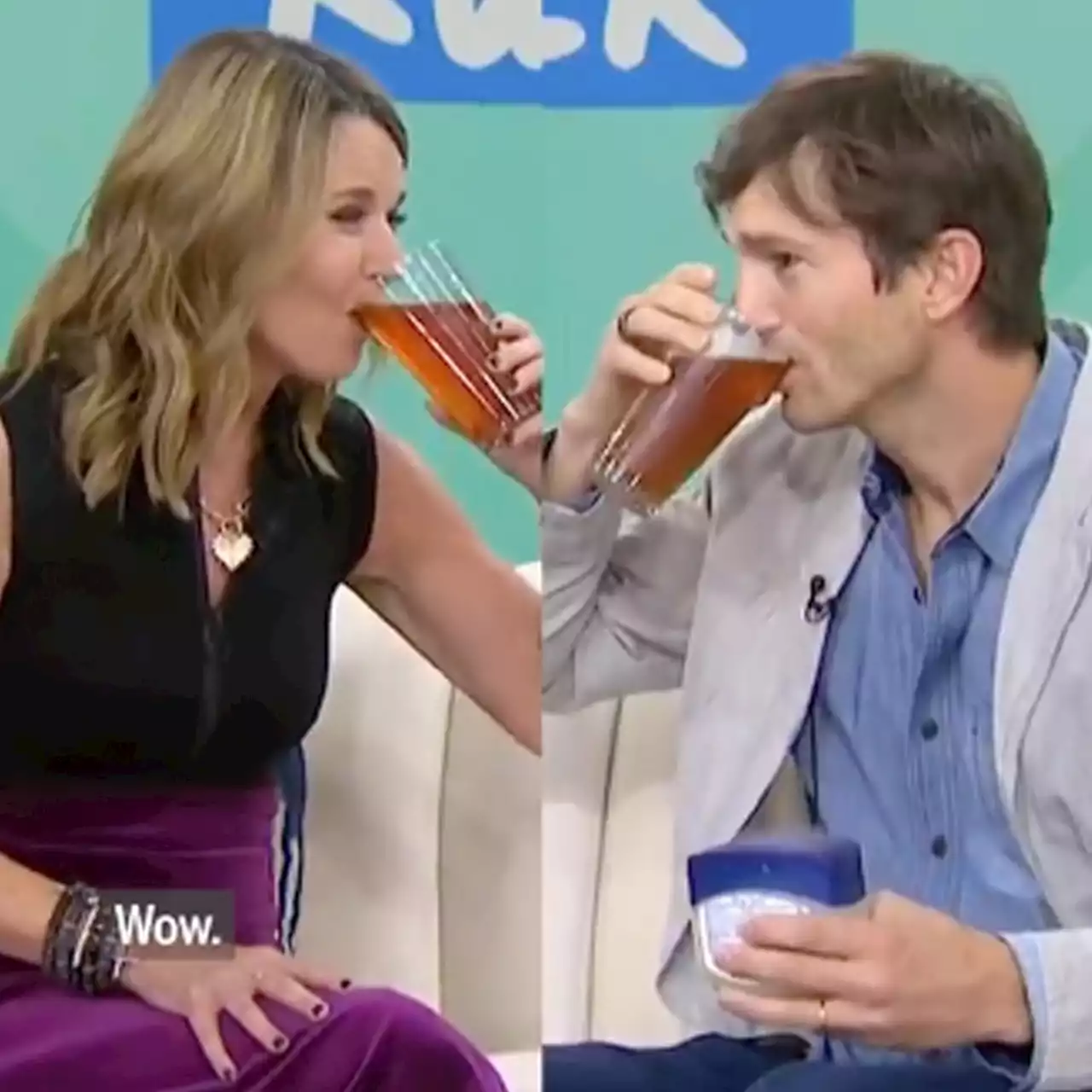 Watch Ashton Kutcher and Savannah Guthrie Chug Morning Beers Together - E! Online