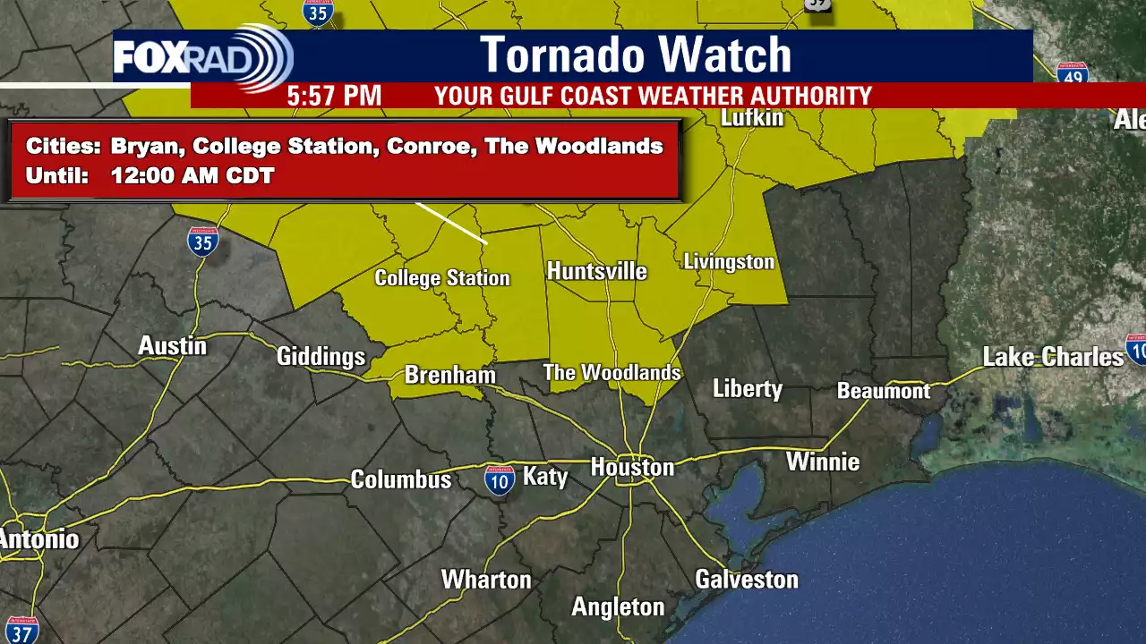 Tornado watch issued for counties north of Houston-area