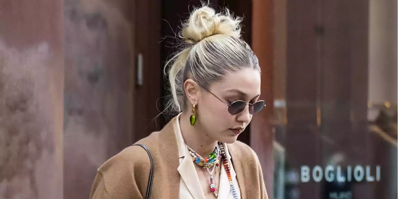 Gigi Hadid Steps Out in a Cozy Cardigan and Colorful Accessories