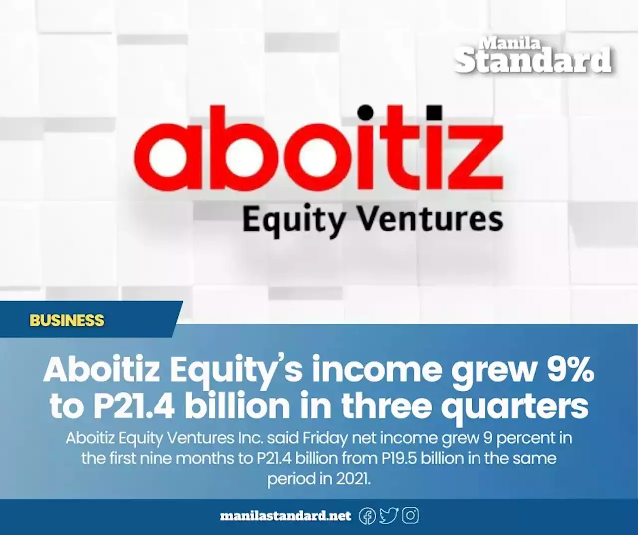 Aboitiz Equity’s income grew 9% to P21.4 billion in three quarters