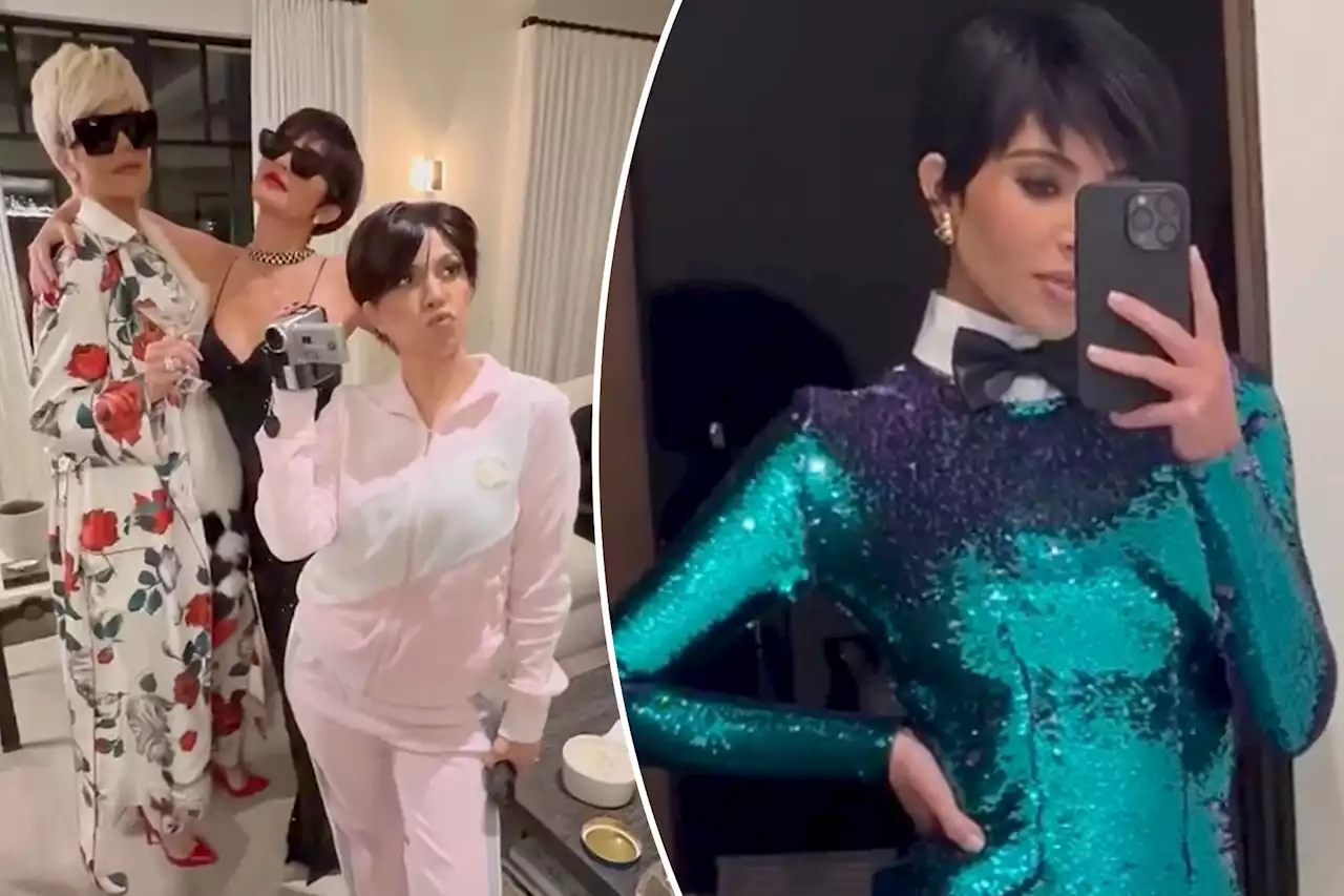 Kim, Khloé, Kourtney and Kylie dress as mom Kris Jenner for her 68th birthday