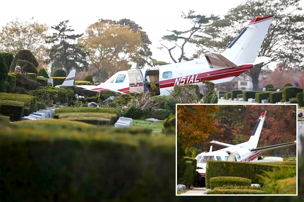 Plane crashes into Long Island cemetery, injuring two