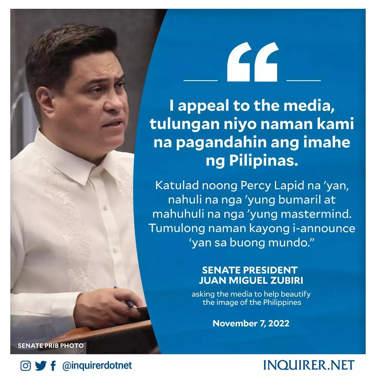 Zubiri tells media: Help us improve the image of the Philippines