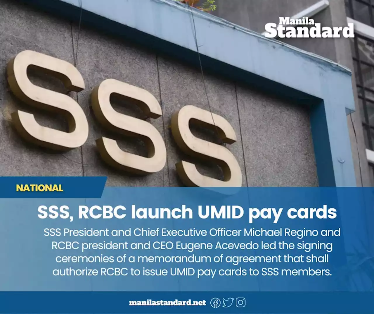 SSS, RCBC launch UMID pay cards