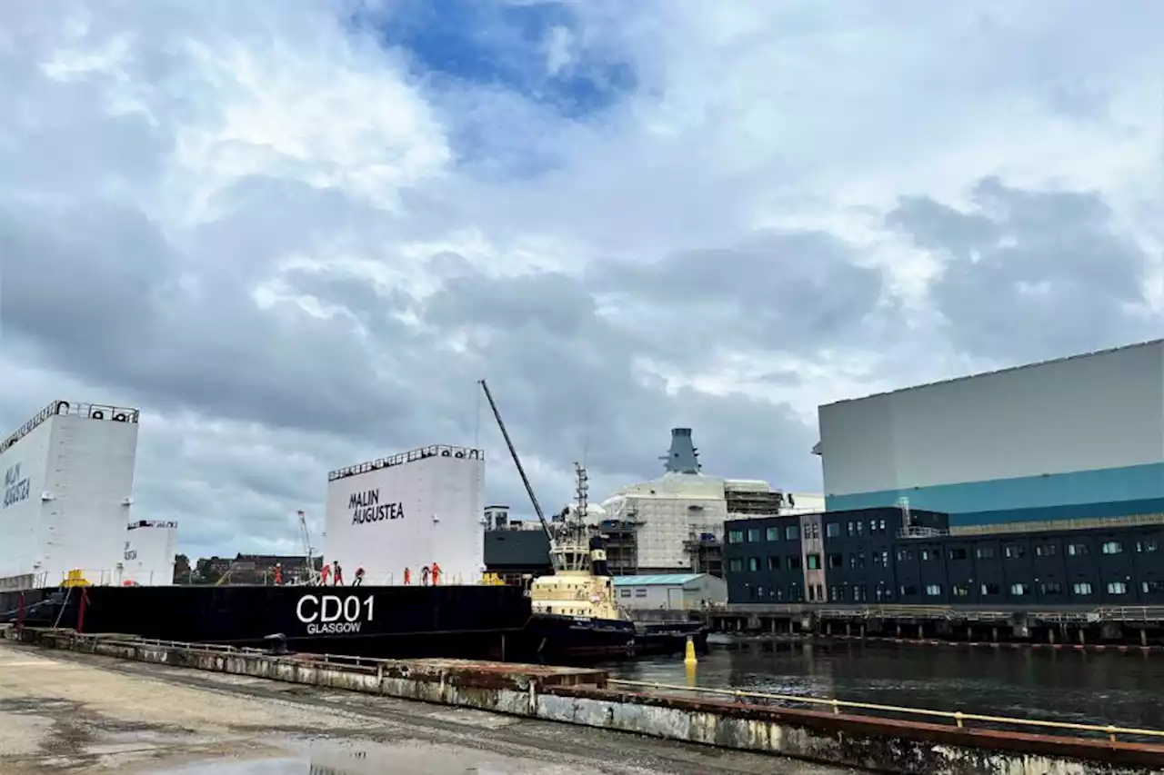 Giant barge in final tests to lower HMS Glasgow into water for first time