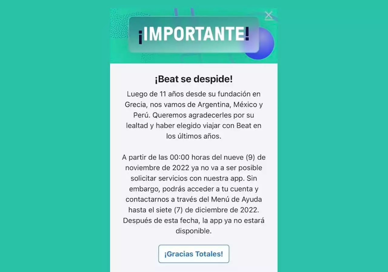 Beat, la app que competía con Uber, se va de México y Argentina