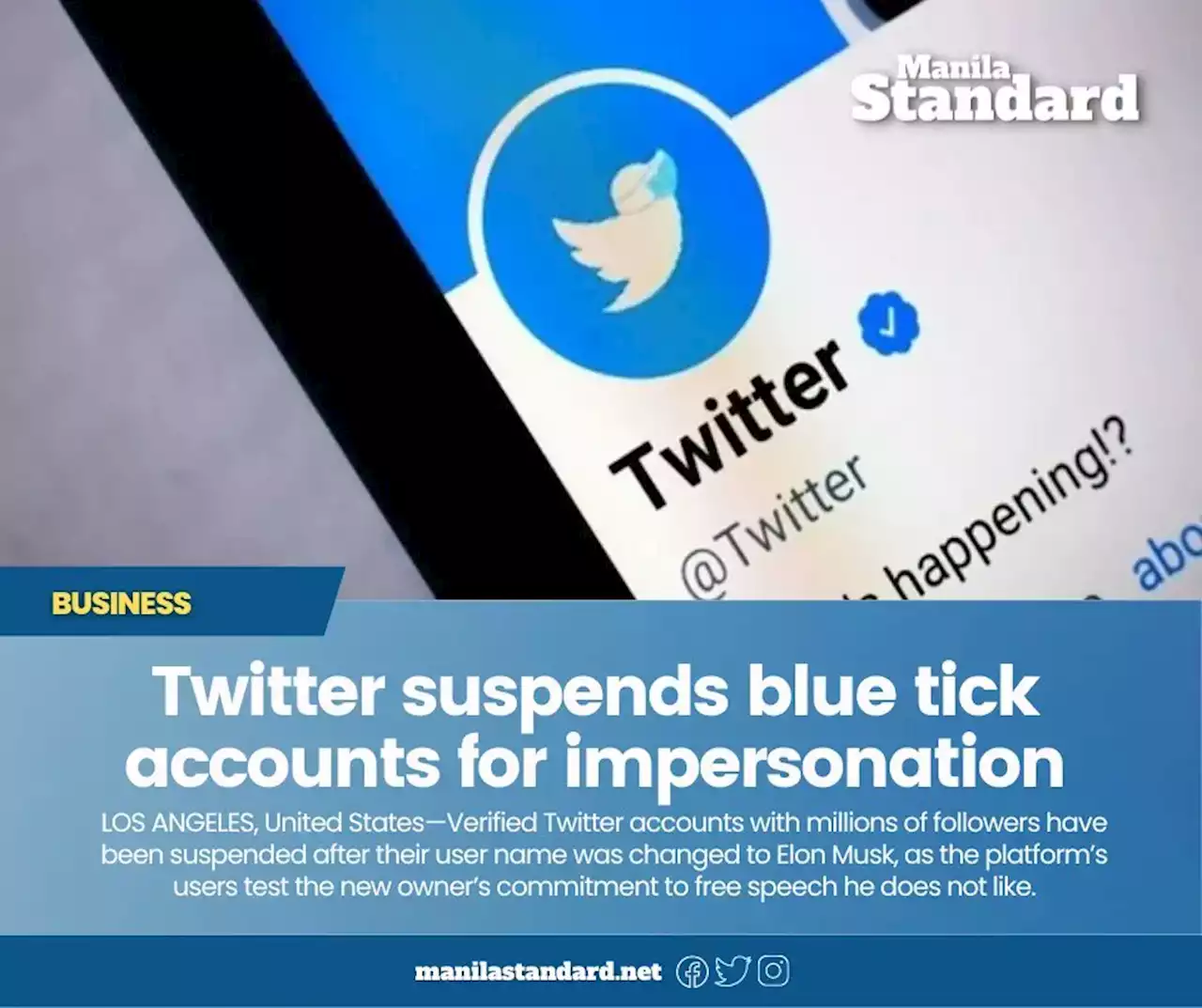 Twitter suspends blue tick accounts for impersonation