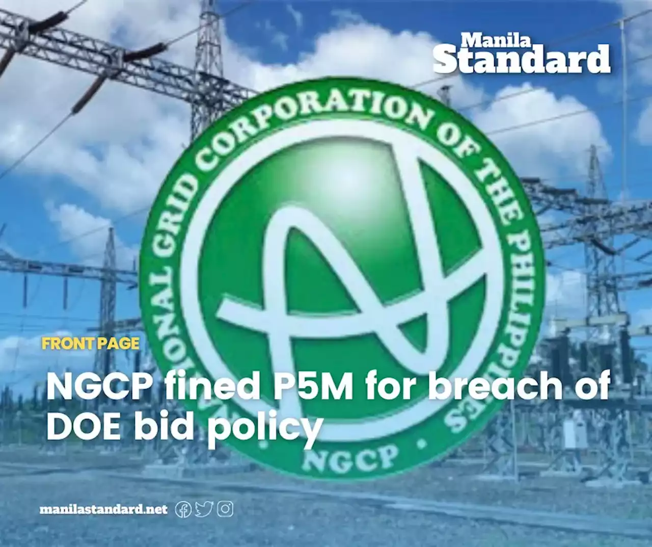 NGCP fined P5M for breach of DOE bid policy