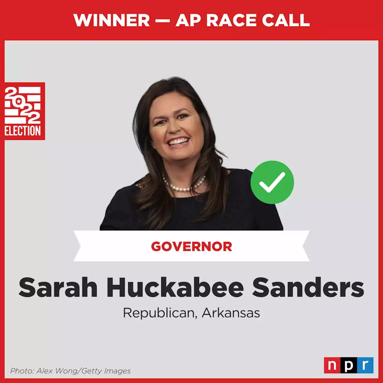 Republican Sarah Huckabee Sanders elected as the first woman governor of Arkansas