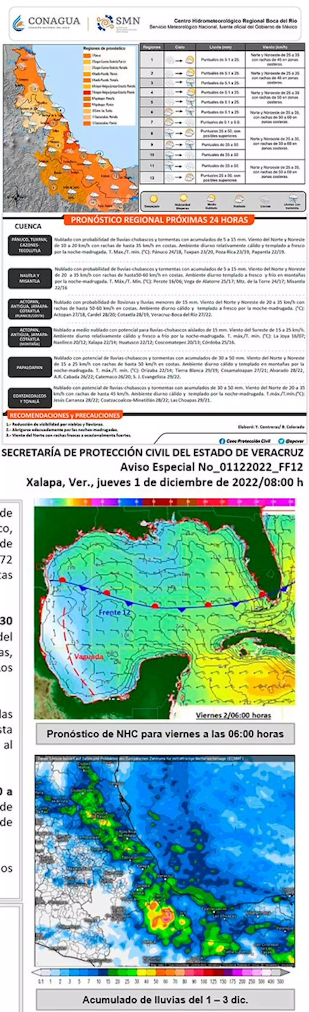 Vaguada originaría lluvias en Veracruz, este jueves