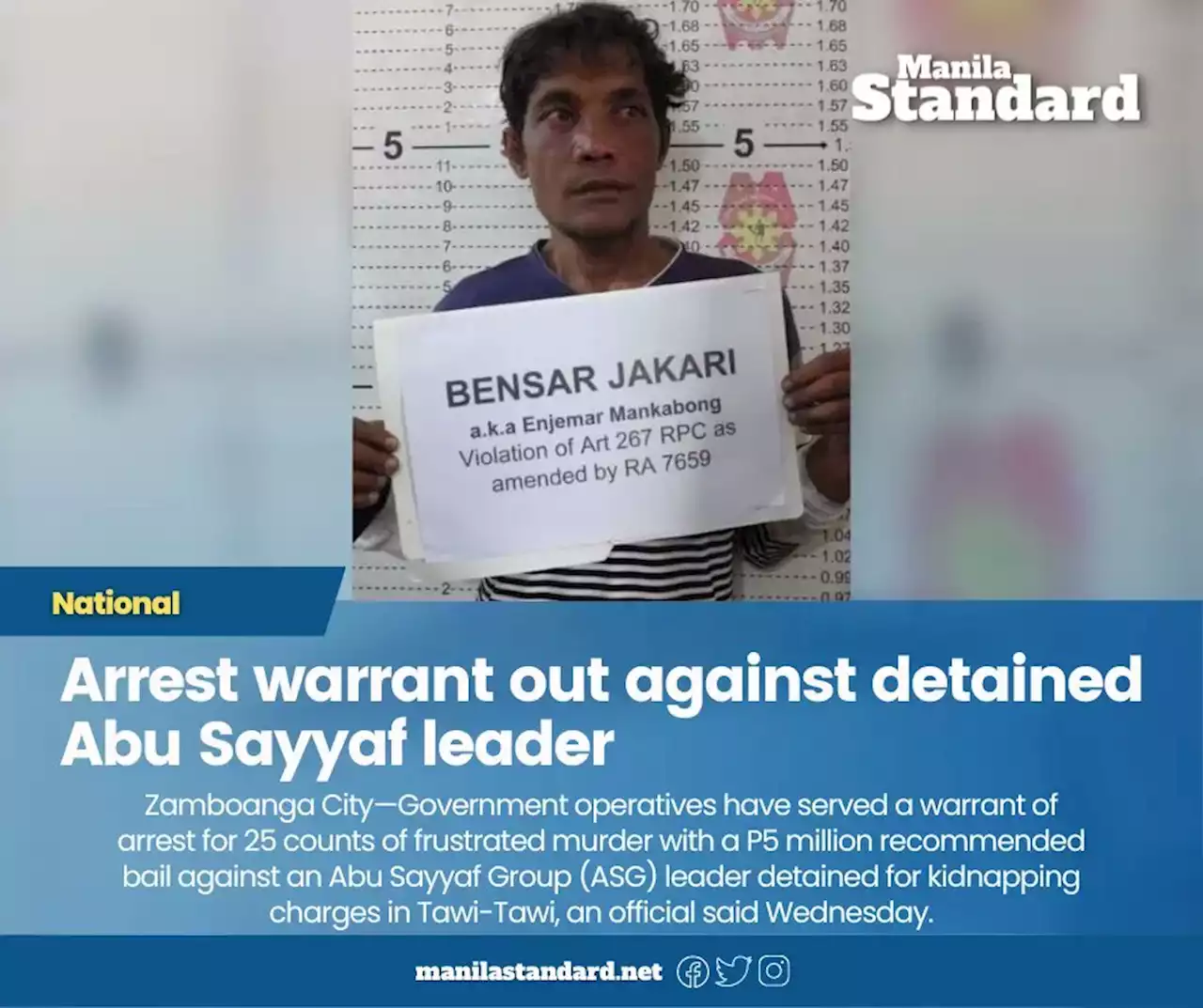 Arrest warrant out against detained Abu Sayyaf leader