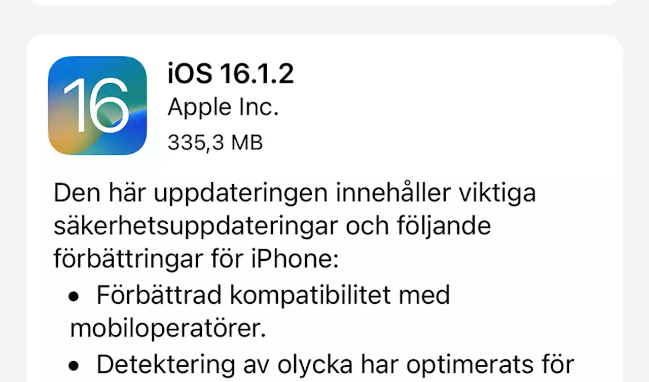 Apple har släppt Ios 16.1.2