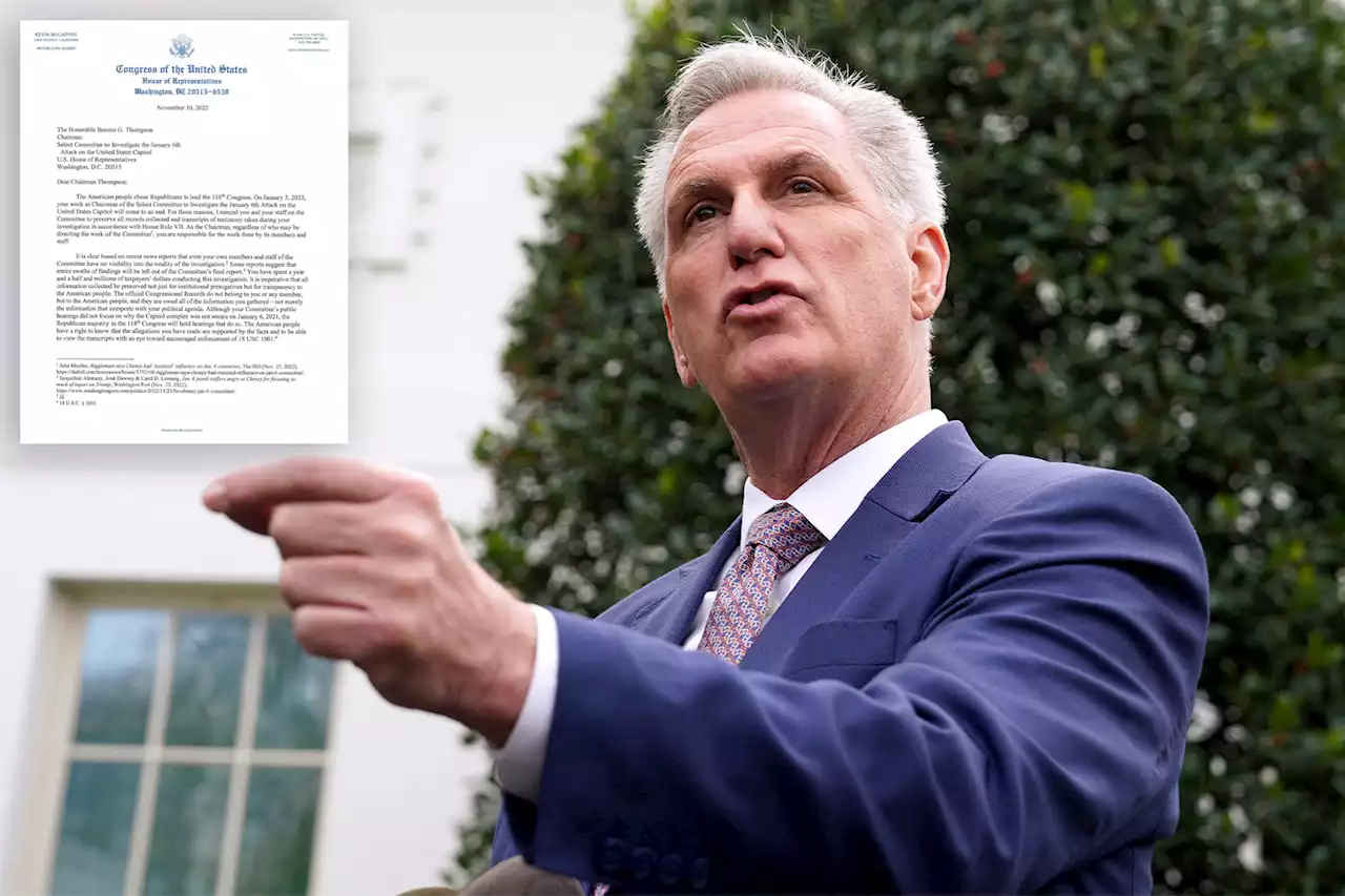 McCarthy warns Jan. 6 panel to preserve records, vows GOP probe