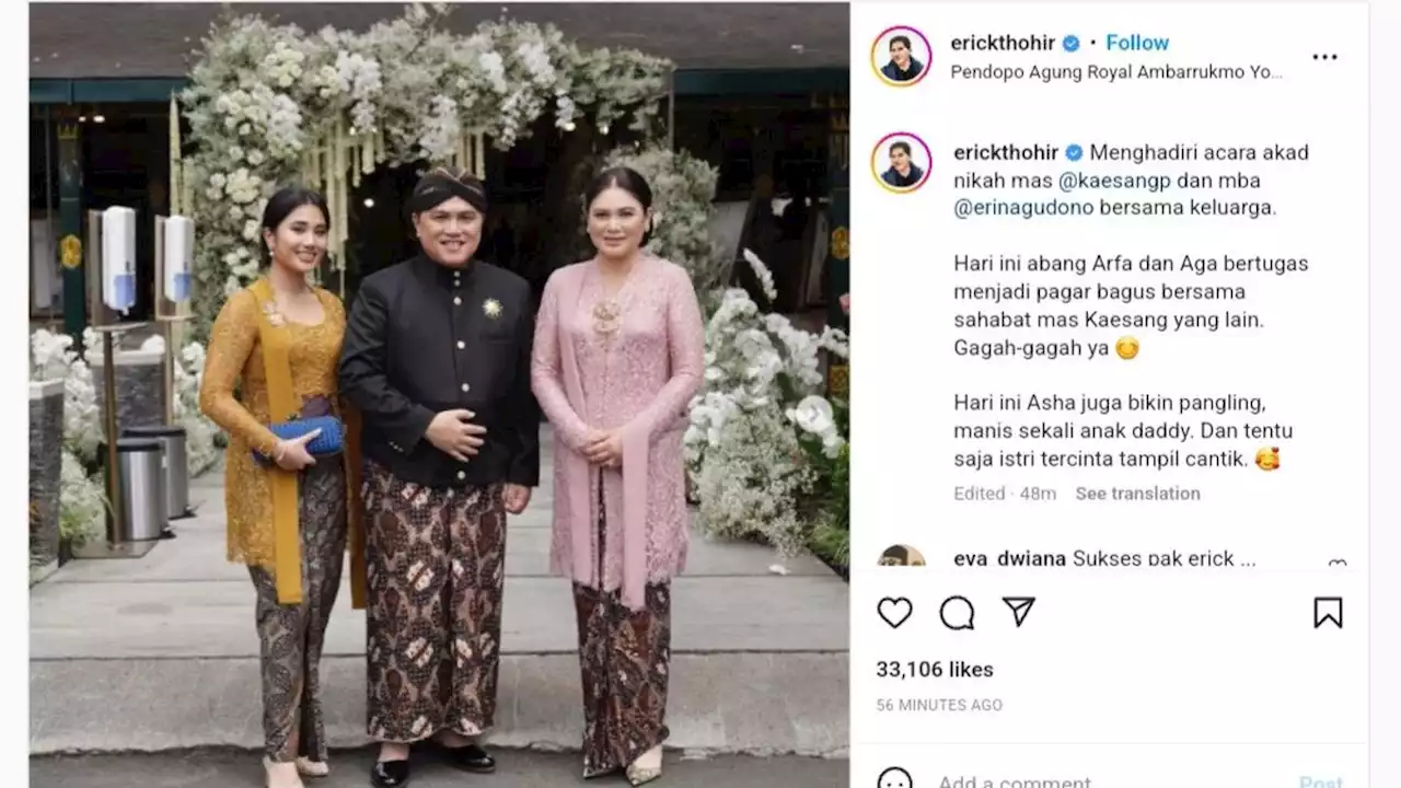 Erick Thohir Sekeluarga Terjun Langsung di Pernikahan Kaesang-Erina