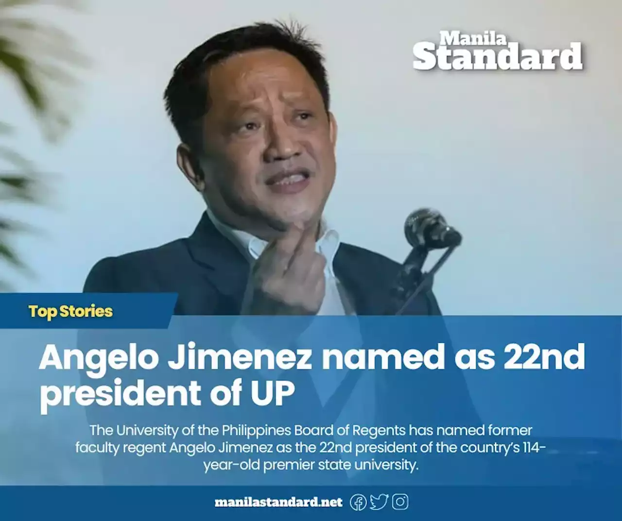 Angelo Jimenez named as 22nd president of UP