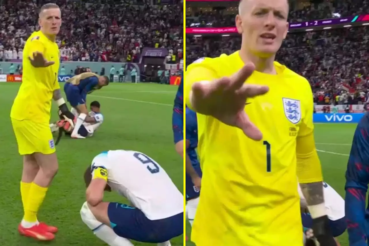 Pickford ushers cameras away from Kane after England World Cup exit to France